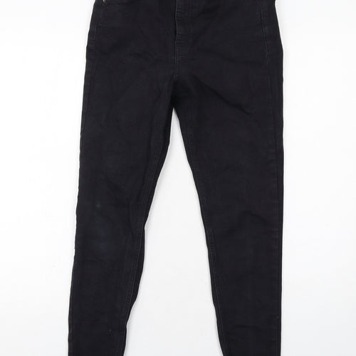 Topshop Womens Black Cotton Skinny Jeans Size 10 L30 in Regular Zip - Distressed Hems