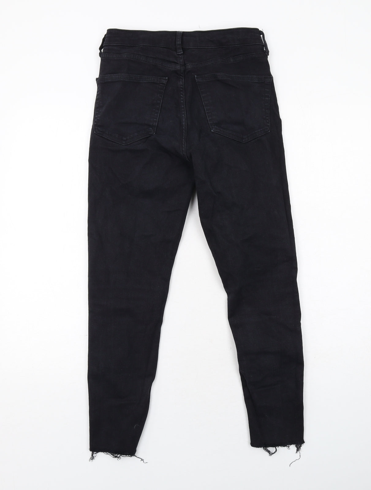 Topshop Womens Black Cotton Skinny Jeans Size 10 L30 in Regular Zip - Distressed Hems