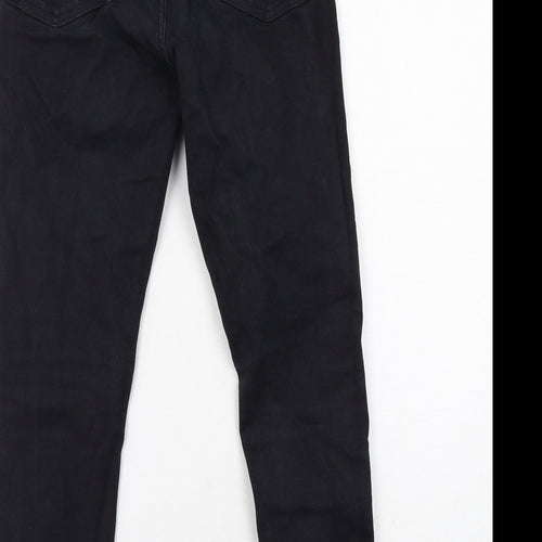 Topshop Womens Black Cotton Skinny Jeans Size 10 L30 in Regular Zip - Distressed Hems