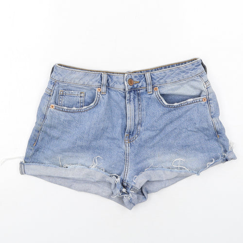 New Look Womens Blue Cotton Hot Pants Shorts Size 10 Regular Zip