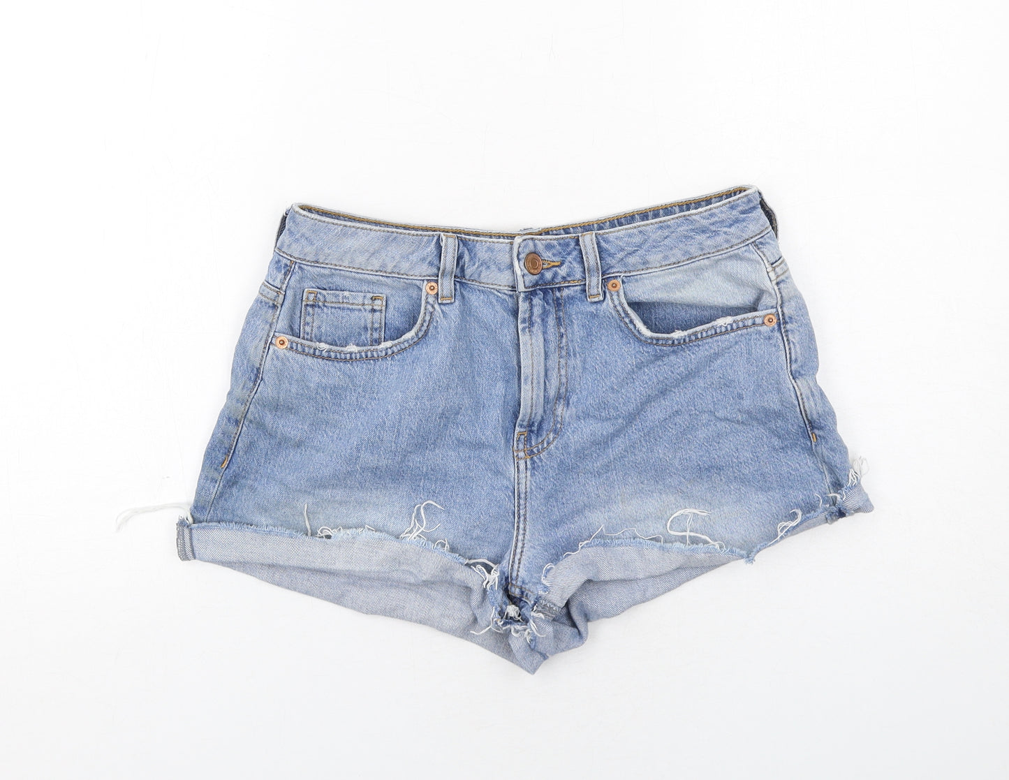 New Look Womens Blue Cotton Hot Pants Shorts Size 10 Regular Zip