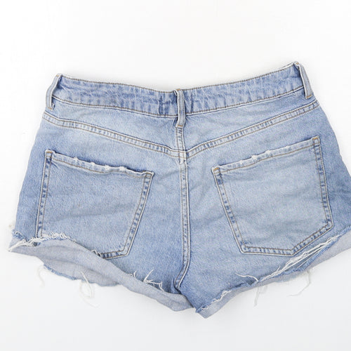 New Look Womens Blue Cotton Hot Pants Shorts Size 10 Regular Zip