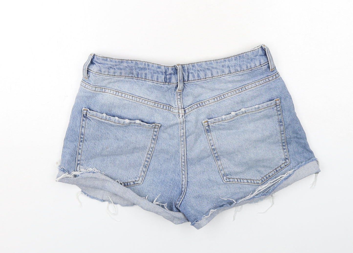 New Look Womens Blue Cotton Hot Pants Shorts Size 10 Regular Zip