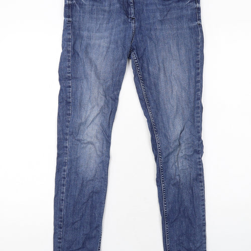 Marks and Spencer Womens Blue Cotton Skinny Jeans Size 12 Regular Zip