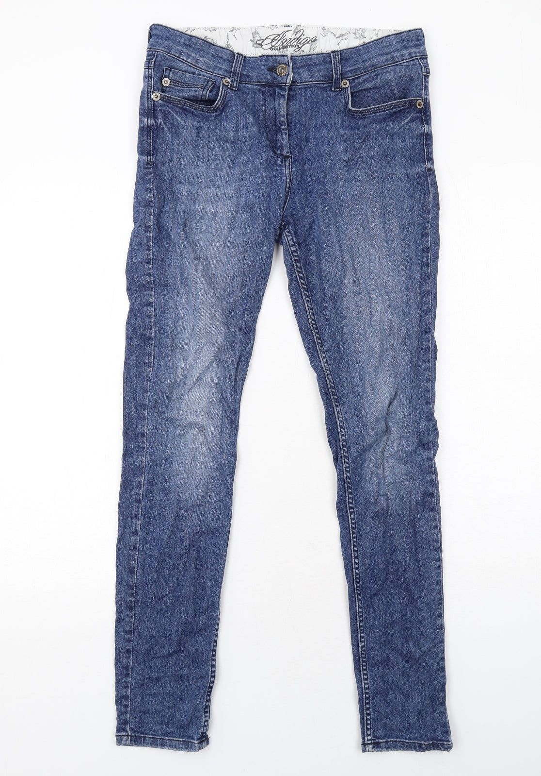Marks and Spencer Womens Blue Cotton Skinny Jeans Size 12 Regular Zip