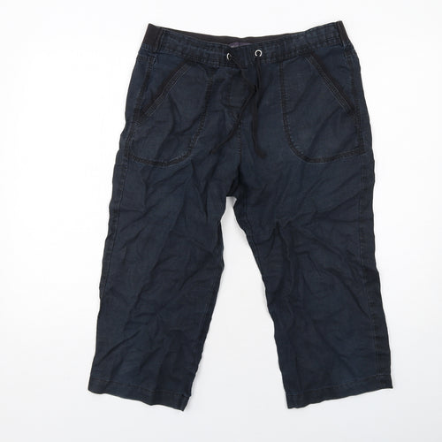Marks and Spencer Womens Blue Cotton Cropped Trousers Size 12 Regular Drawstring