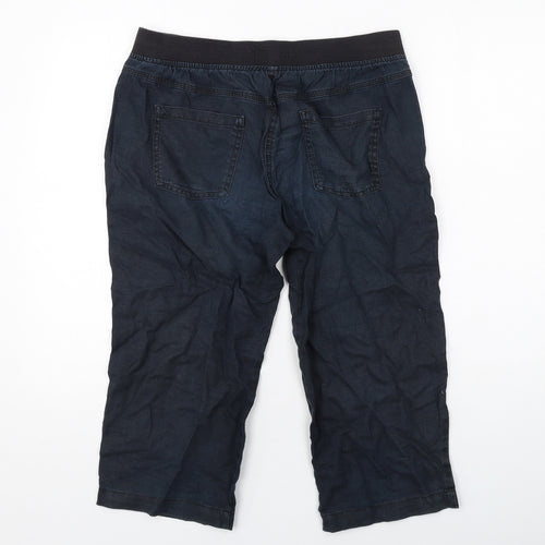 Marks and Spencer Womens Blue Cotton Cropped Trousers Size 12 Regular Drawstring