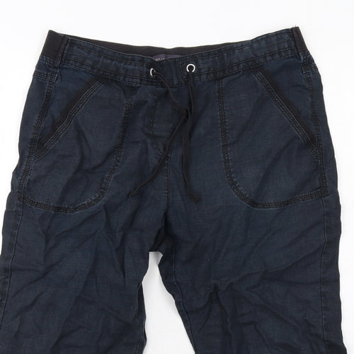 Marks and Spencer Womens Blue Cotton Cropped Trousers Size 12 Regular Drawstring