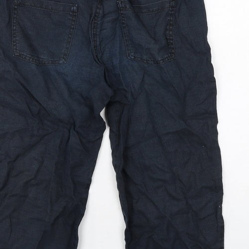 Marks and Spencer Womens Blue Cotton Cropped Trousers Size 12 Regular Drawstring