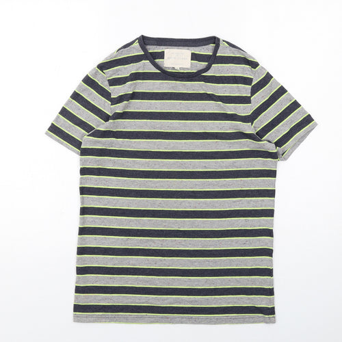 River Island Mens Grey Striped Cotton T-Shirt Size S Round Neck