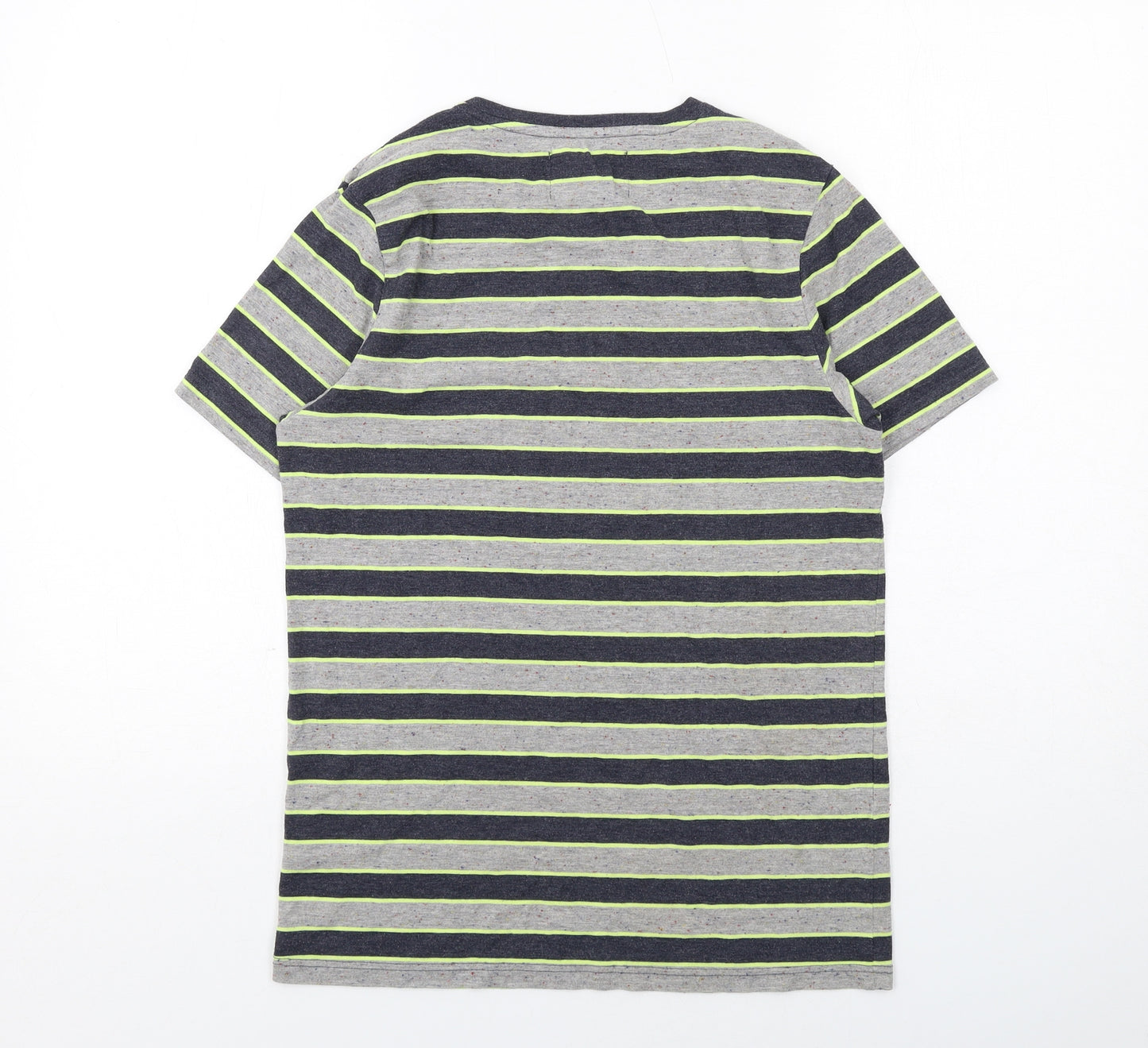 River Island Mens Grey Striped Cotton T-Shirt Size S Round Neck