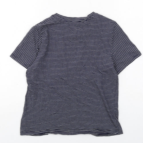 FOREVER 21 Womens Blue Striped Cotton Basic T-Shirt Size M Round Neck - Chillin