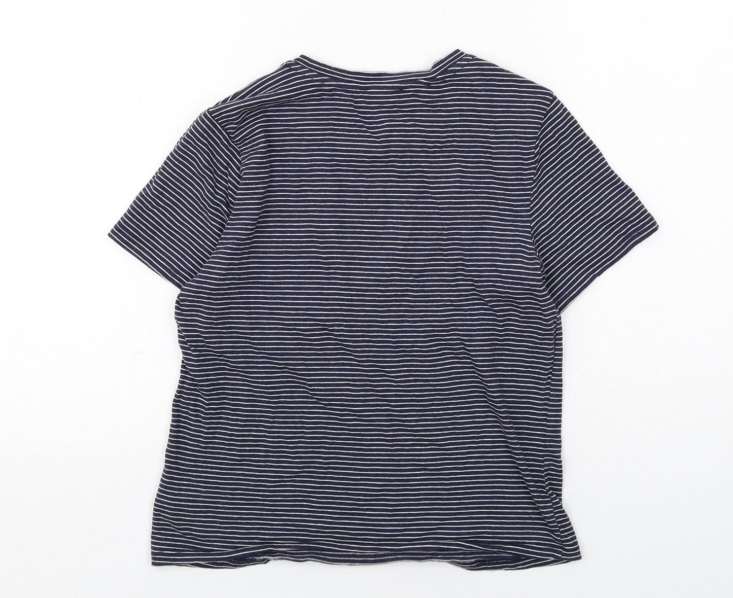 FOREVER 21 Womens Blue Striped Cotton Basic T-Shirt Size M Round Neck - Chillin