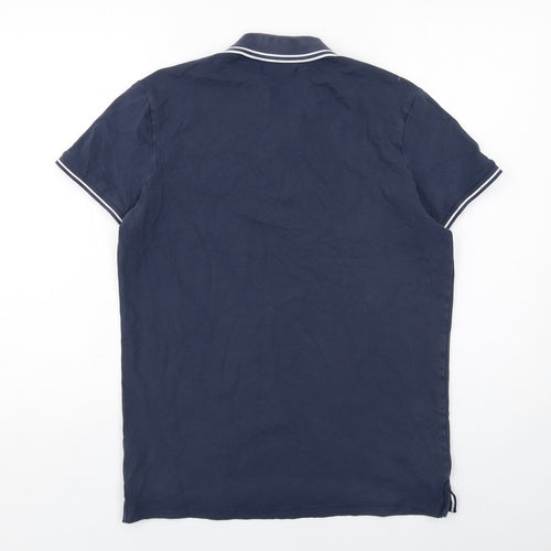 JACK & JONES Mens Blue Cotton Polo Size M Collared Button