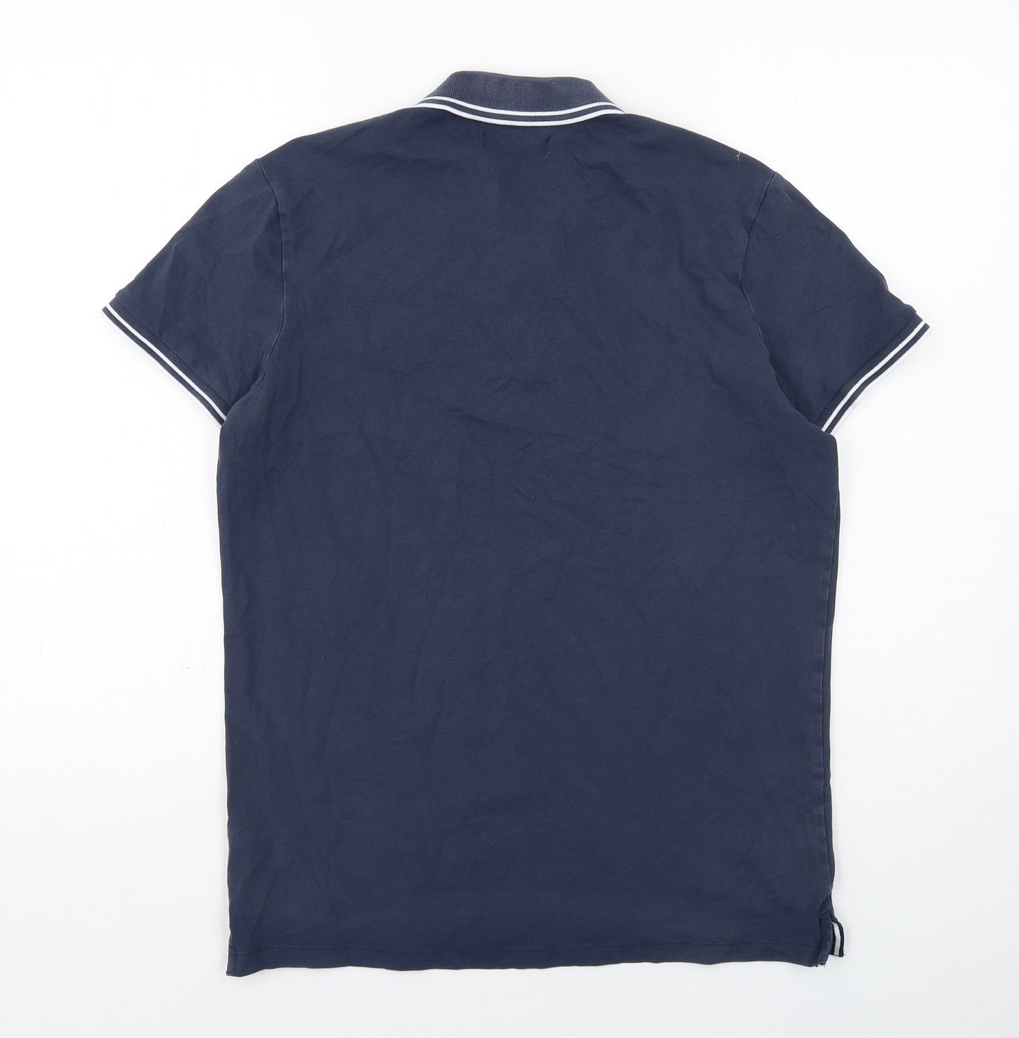 JACK & JONES Mens Blue Cotton Polo Size M Collared Button