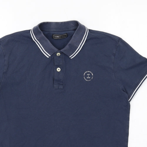 JACK & JONES Mens Blue Cotton Polo Size M Collared Button