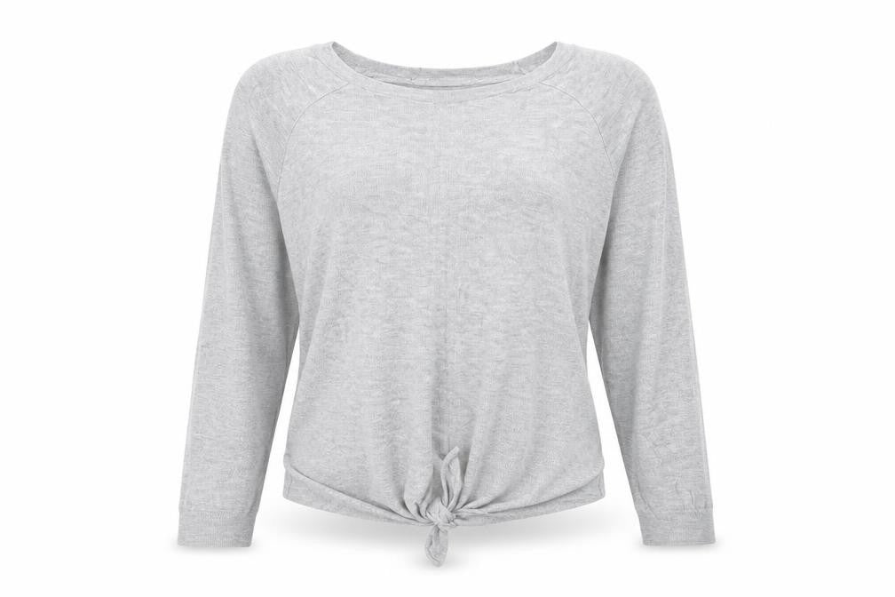 Front view of Next women’s grey round neck viscose jumper, size UK 12