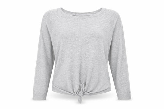 Front view of Next women’s grey round neck viscose jumper, size UK 12