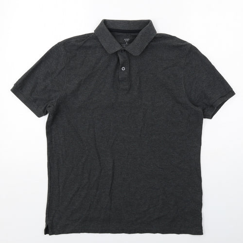 Marks and Spencer Mens Grey Cotton Polo Size M Collared Button