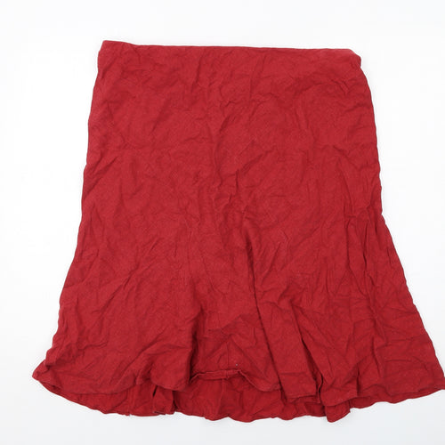 BHS Womens Red Linen A-Line Skirt Size 18