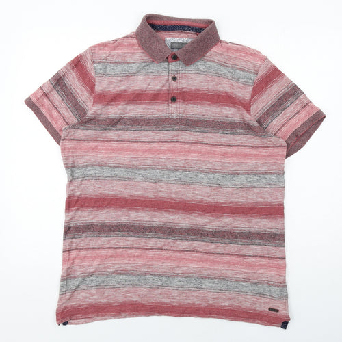 RJR.John Rocha Mens Red Striped Cotton Polo Size M Collared Button