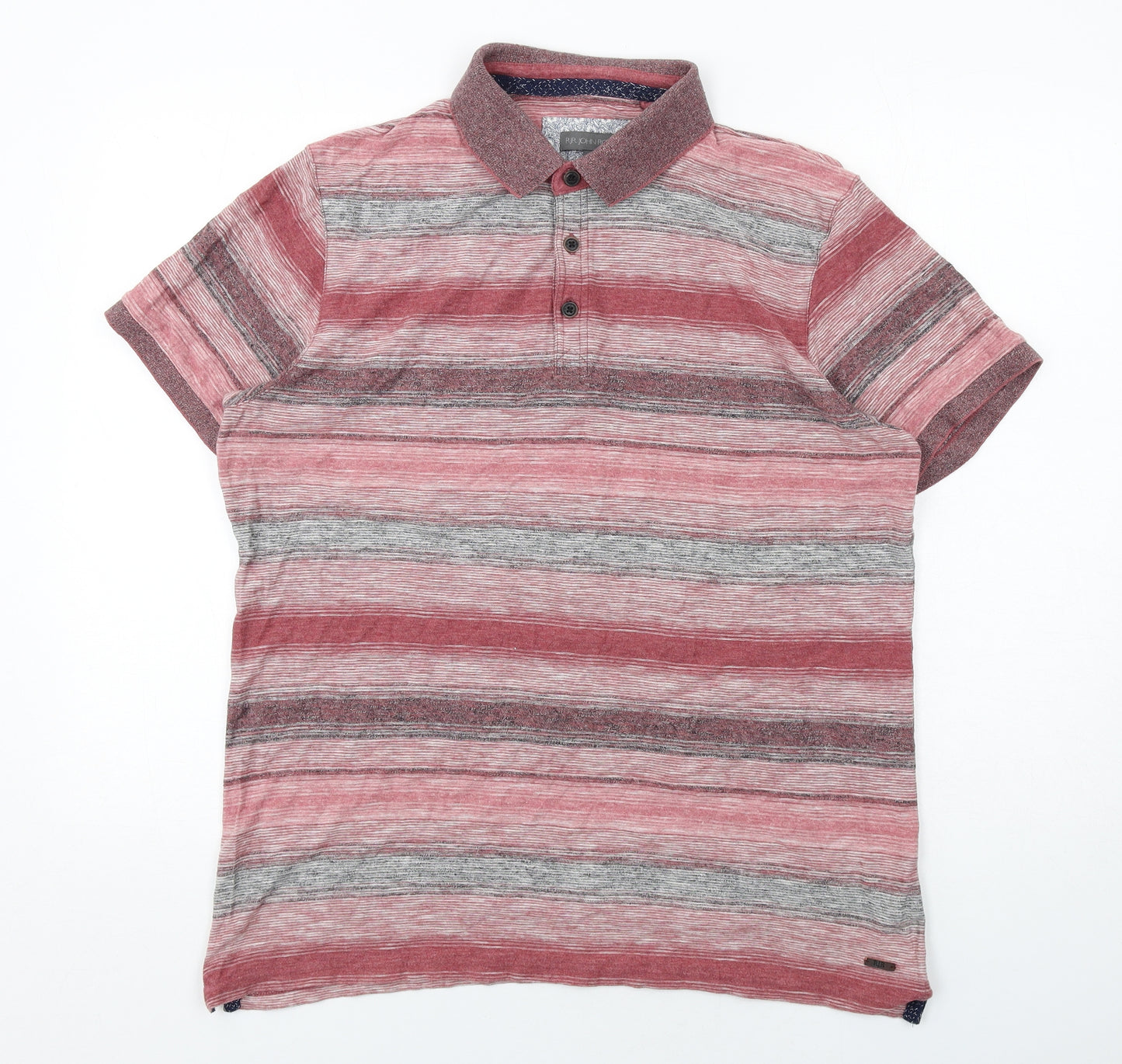 RJR.John Rocha Mens Red Striped Cotton Polo Size M Collared Button