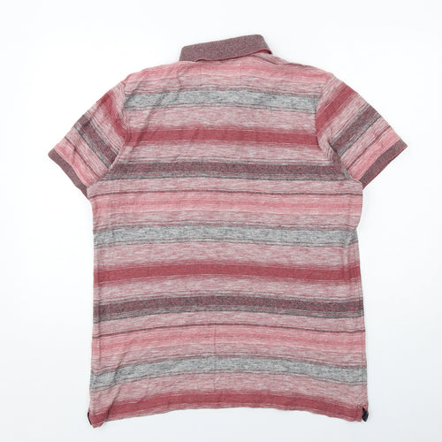 RJR.John Rocha Mens Red Striped Cotton Polo Size M Collared Button