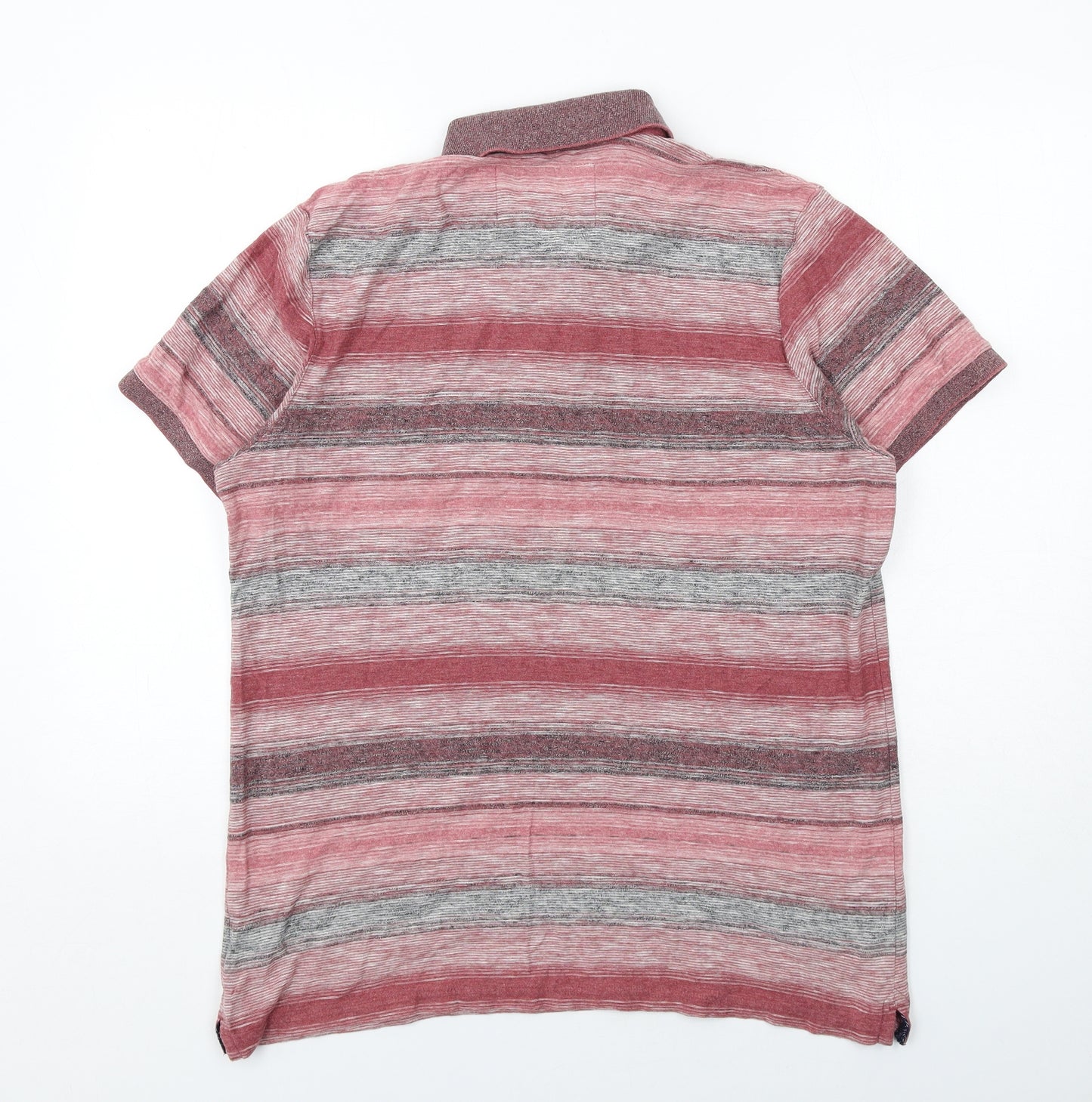 RJR.John Rocha Mens Red Striped Cotton Polo Size M Collared Button