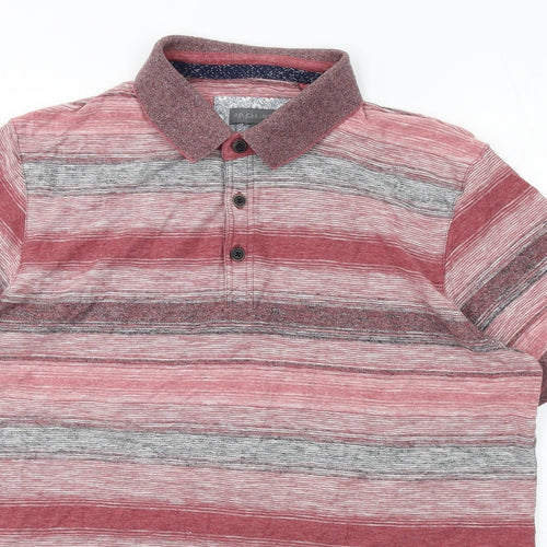 RJR.John Rocha Mens Red Striped Cotton Polo Size M Collared Button
