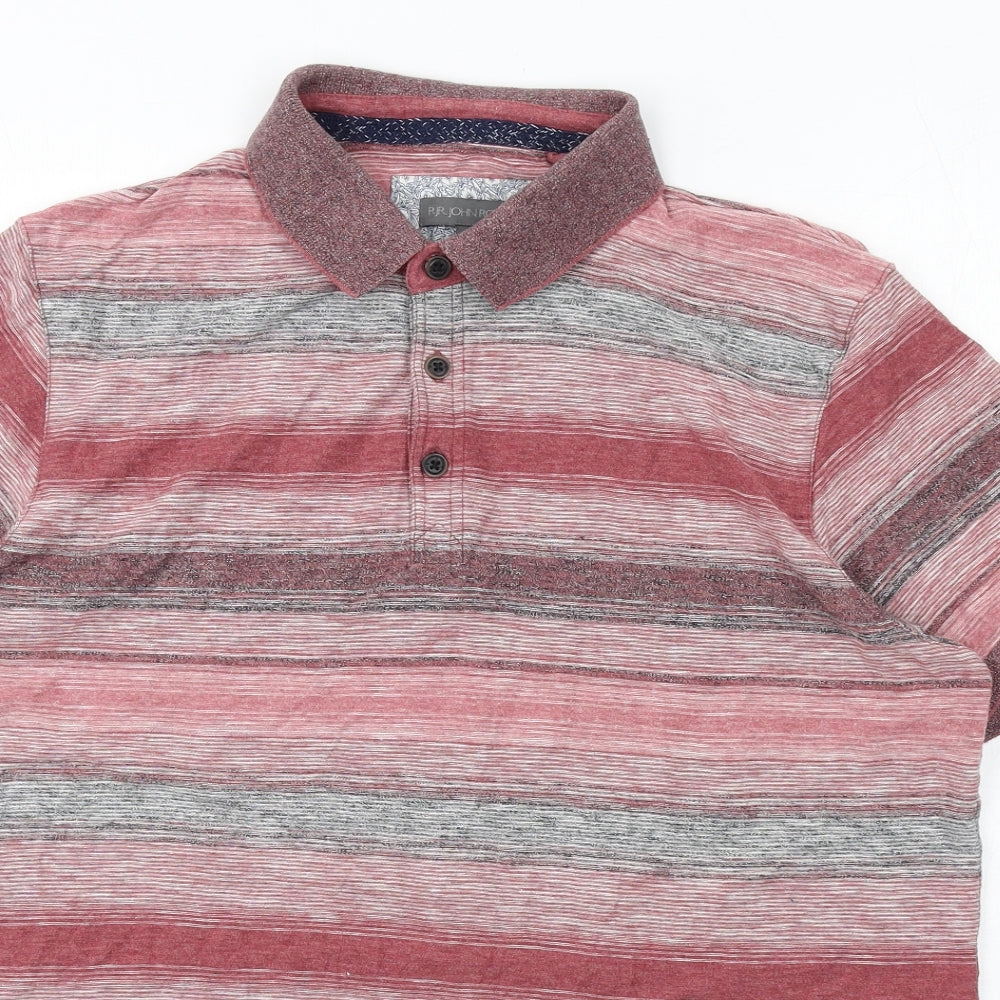 RJR.John Rocha Mens Red Striped Cotton Polo Size M Collared Button