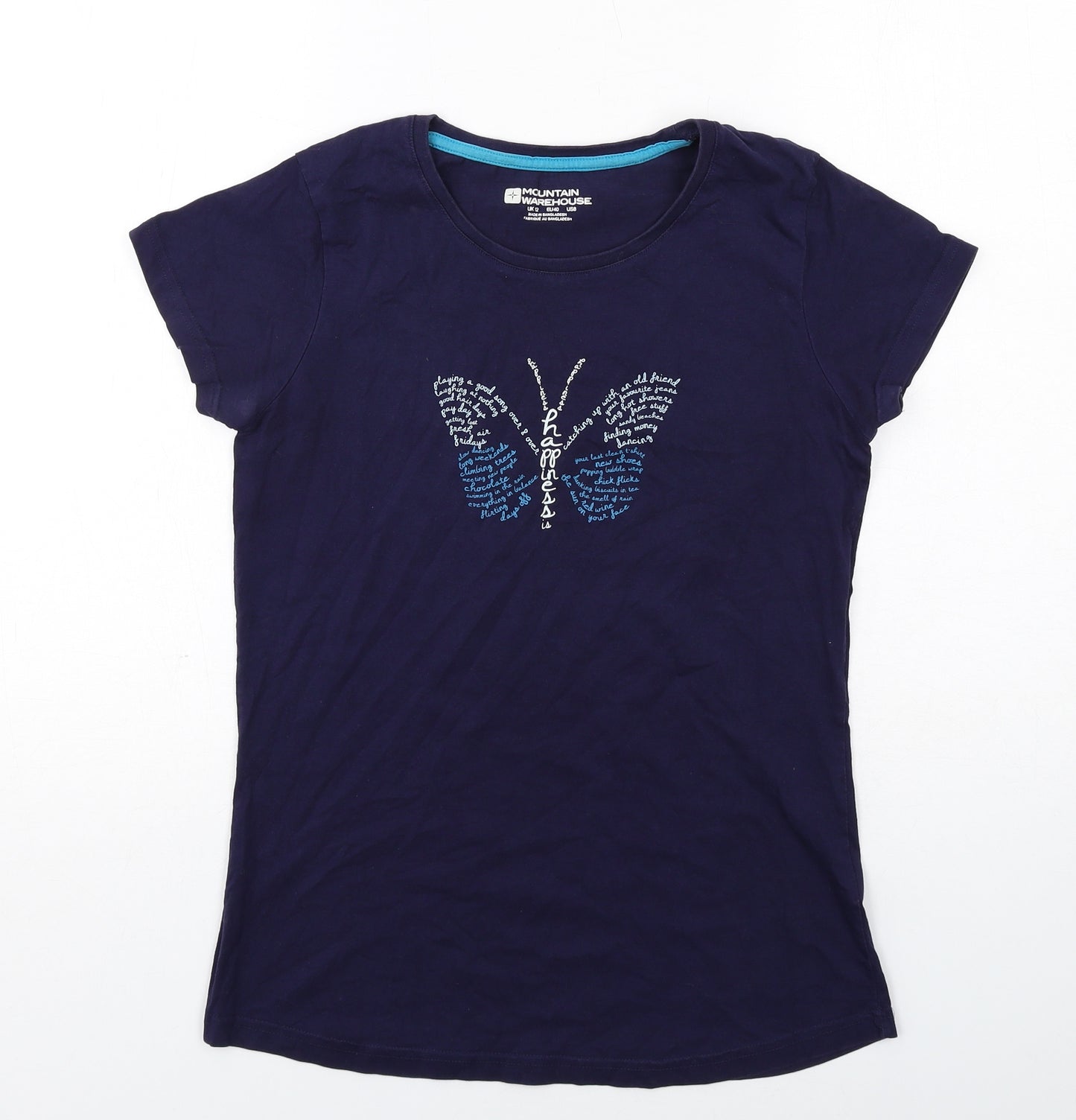 Mountain Warehouse Womens Blue Cotton Basic T-Shirt Size 12 Round Neck - Butterfly
