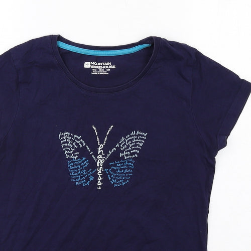Mountain Warehouse Womens Blue Cotton Basic T-Shirt Size 12 Round Neck - Butterfly