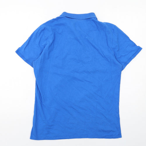 Threadbare Mens Blue Colourblock Cotton Polo Size M Collared Button