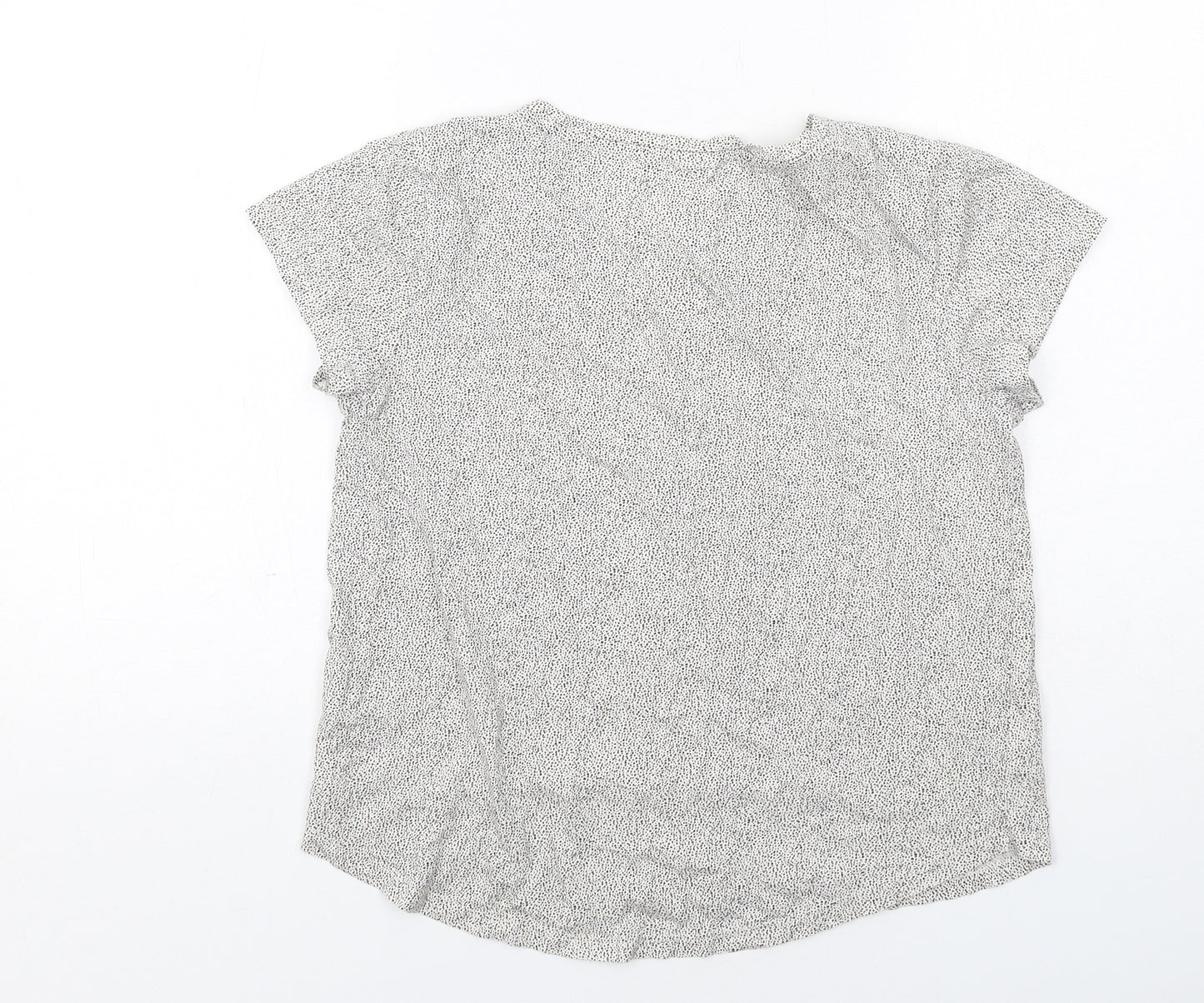 H&M Womens White Animal Print Cotton Basic T-Shirt Size S Boat Neck - Spotted