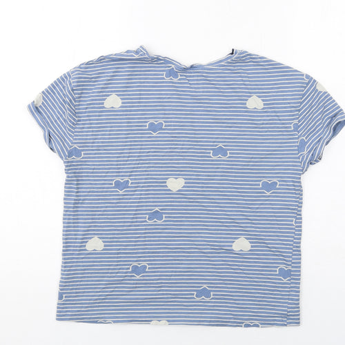 Marks and Spencer Womens Blue Striped Cotton Basic T-Shirt Size S Crew Neck - Heart Pattern