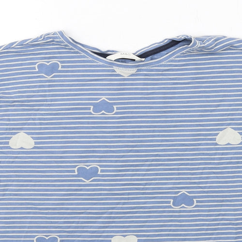 Marks and Spencer Womens Blue Striped Cotton Basic T-Shirt Size S Crew Neck - Heart Pattern