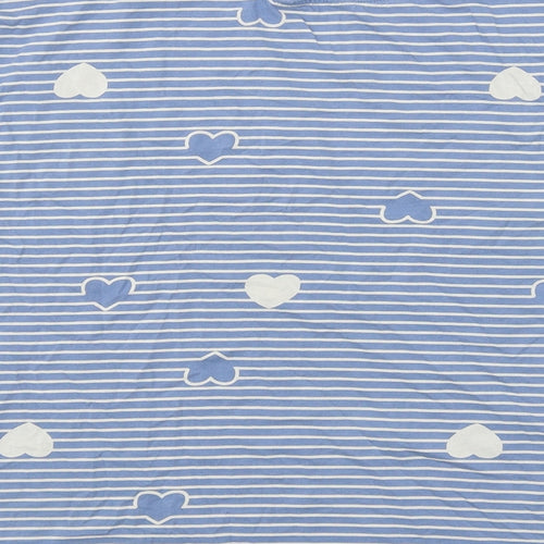 Marks and Spencer Womens Blue Striped Cotton Basic T-Shirt Size S Crew Neck - Heart Pattern