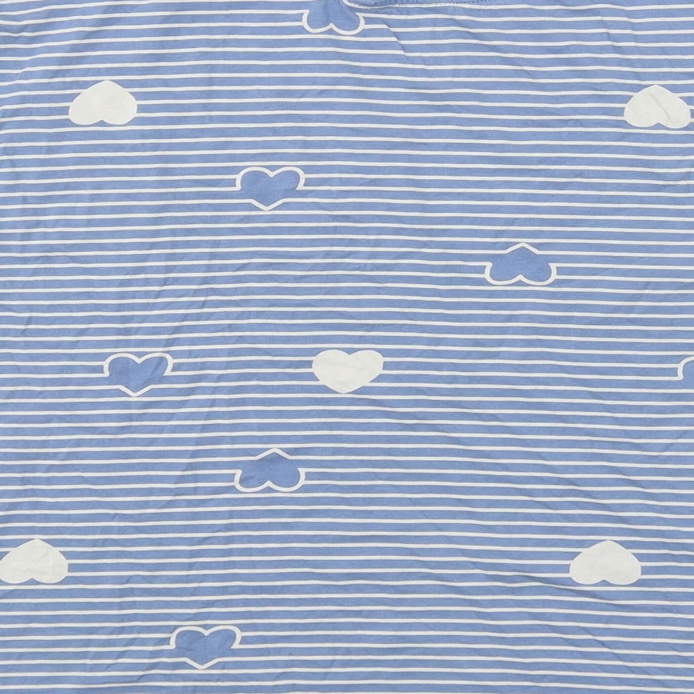 Marks and Spencer Womens Blue Striped Cotton Basic T-Shirt Size S Crew Neck - Heart Pattern
