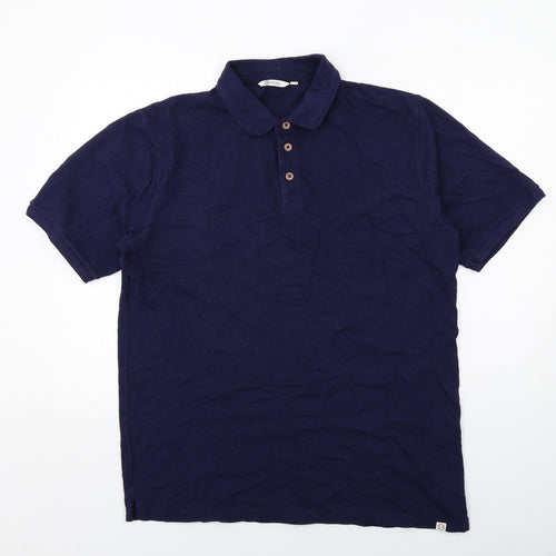 One Earth Mens Blue Cotton Polo Size XL Collared Button