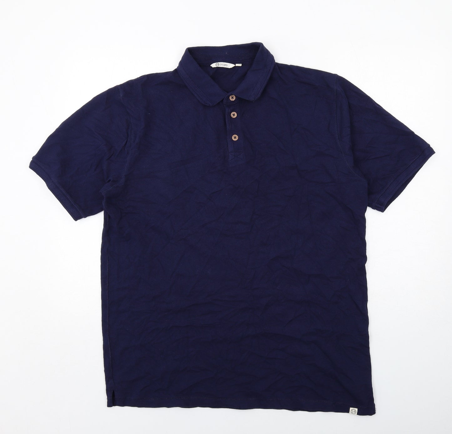 One Earth Mens Blue Cotton Polo Size XL Collared Button