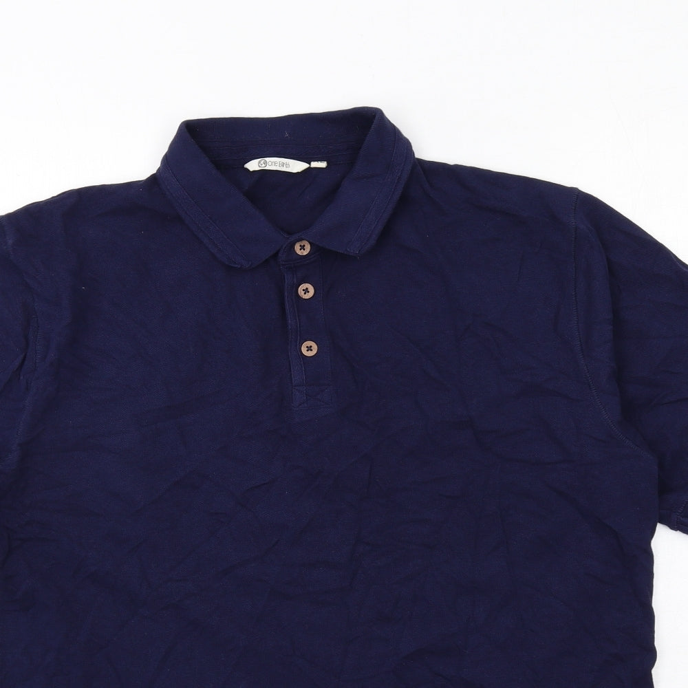One Earth Mens Blue Cotton Polo Size XL Collared Button
