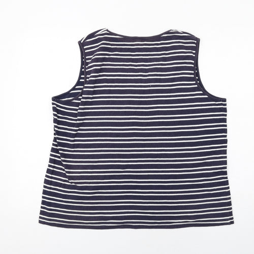 Bonmarché Womens Blue Striped Cotton Basic Tank Size XL V-Neck