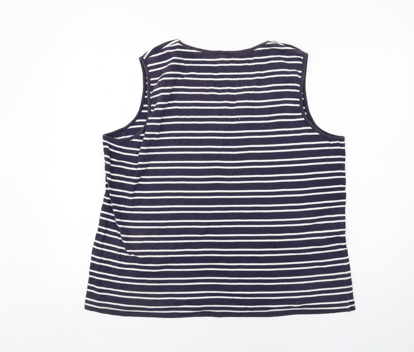 Bonmarché Womens Blue Striped Cotton Basic Tank Size XL V-Neck