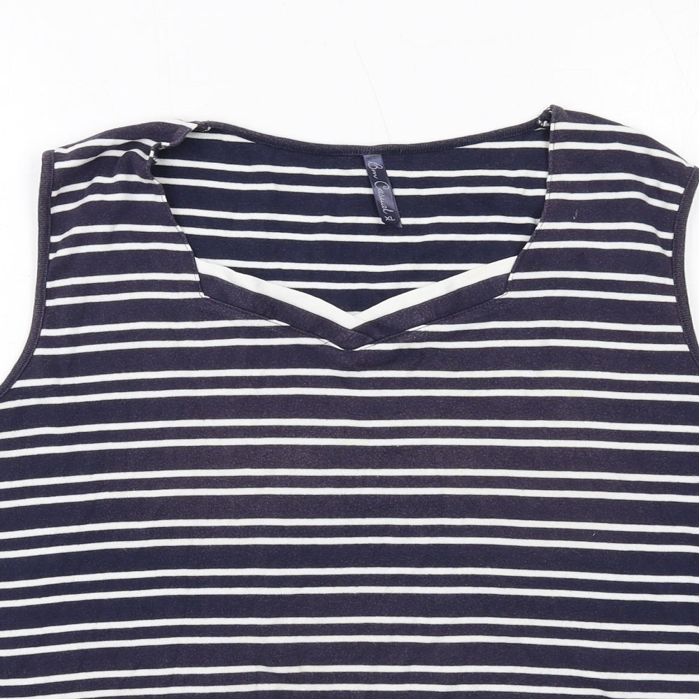Bonmarché Womens Blue Striped Cotton Basic Tank Size XL V-Neck