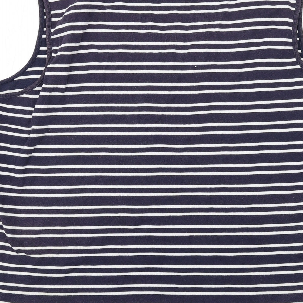 Bonmarché Womens Blue Striped Cotton Basic Tank Size XL V-Neck