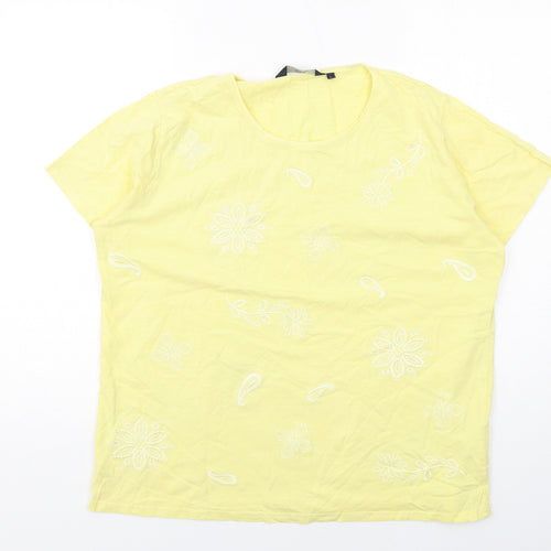 EWM Womens Yellow Paisley Cotton Basic T-Shirt Size 18 Round Neck