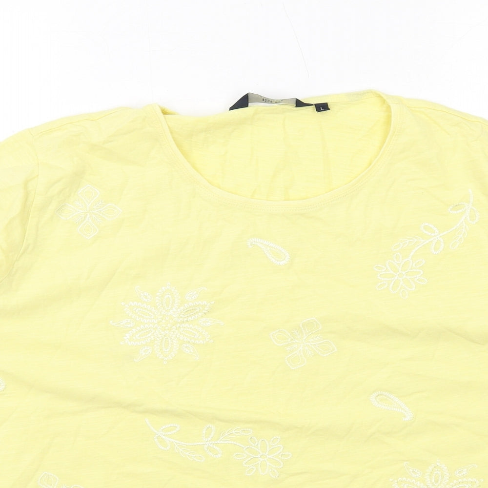 EWM Womens Yellow Paisley Cotton Basic T-Shirt Size 18 Round Neck
