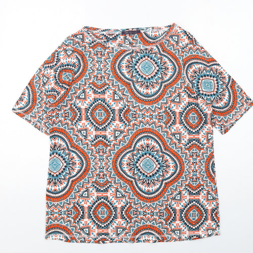 Marks and Spencer Womens Multicoloured Geometric Cotton Basic T-Shirt Size 20 Boat Neck - Mosaic Print