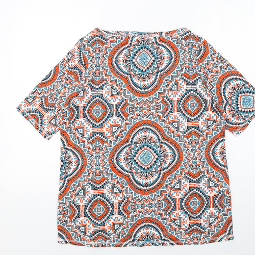 Marks and Spencer Womens Multicoloured Geometric Cotton Basic T-Shirt Size 20 Boat Neck - Mosaic Print