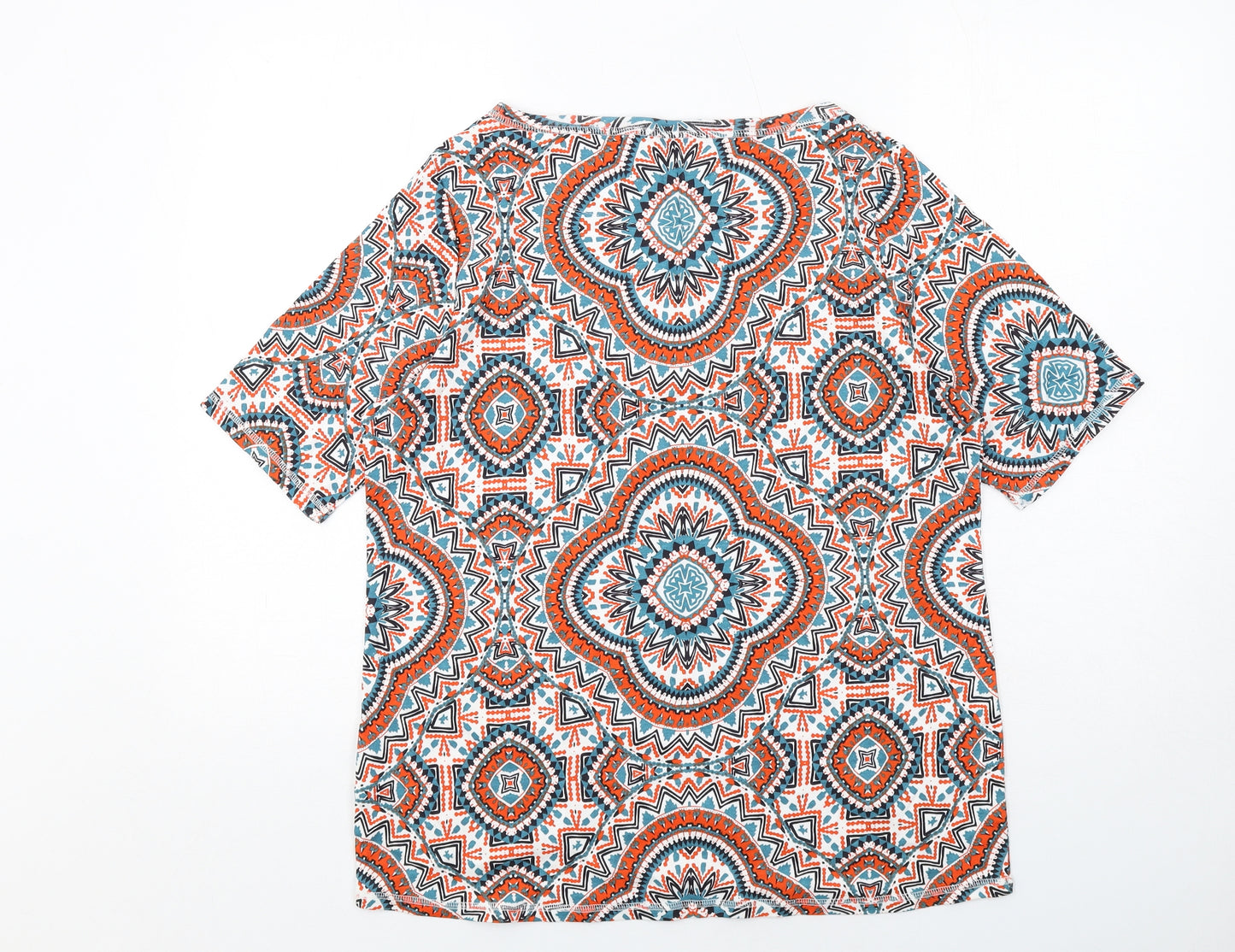Marks and Spencer Womens Multicoloured Geometric Cotton Basic T-Shirt Size 20 Boat Neck - Mosaic Print